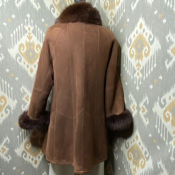 Ralph Lauren Vintage Chocolate Brown Fur Trimmed Lamb Shearling Swing Coat - Picture 10 of 16